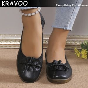 Shoes KRAVOO Cow Tendon Sole Platform Women Shoes Lotus Leaf Flower Slipon Nude Shoes Female Comfortable Women's Tennis Shoes Loafers