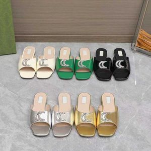 Diamond Letter Fashionable Buckle Open Toe Flat Heel Square Head Womens Sandal Slippers~elegant and Elegant Style Shoes