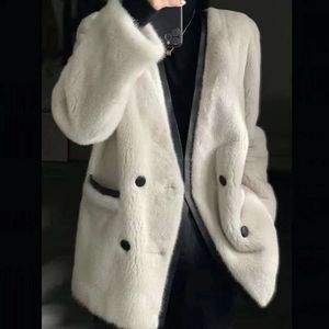 Vinter ny läderrock imitation mink fleece womens koreansk utgåva mångsidig mode v-hals cardigan plysch hud