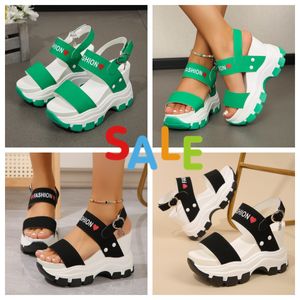 fashion slope heel thick sole round toe open toe letter one line buckle strap women's oversized sandals GAI PINK women heart design fashion Muffin increase eur35-43