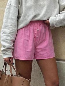 Kvinnors shorts kronstyle kvinnor sommar lös casual pyjama elastisk midja knapp randig tryck lounge korta byxor botten 2024 streetwear