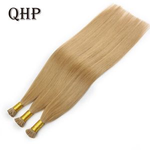 Przedłużenia QHP Włosy proste Remy Hair Extensions 50pcs/ Set Machine Made Keratin I Tip Human Hair Gruby włosy koniec 30%