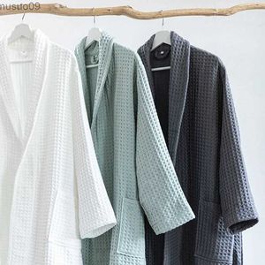 home clothing Japanese style 100% cotton waffle kimono robe unisex couple soft bath robe mens and womens pajamas mens casual home bathroomL2403