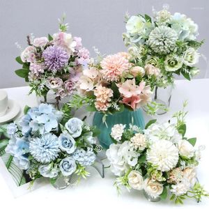 Flores decorativas 30 mãe 1 peça misturada floral linda peônia flor artificial hortênsia buquê falso casa decoração de casamento diy dente de leão