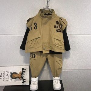 Clothing Sets Boys' Vest Shirt Pants 3-piece Suits Spring Autumn Children's Korea Handsome Baby Letter Tops Cargo