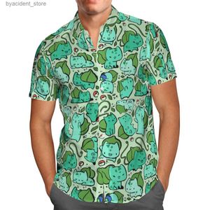 Mäns avslappnade skjortor överdimensionerade gatukläder 3D Animation Green Short Sleeved Hawaiian Mens Beach Shirt Summer 5XL Socialist-863 L240320