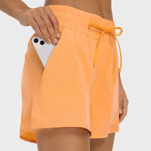 Lu Lu Lemons Elastic Yoga Shorts Kvinnor Träningsbyxor med fickor Hög midja bred ben Biker Tight Gym Leggings Running Sportswear Bottoms Gings Gings