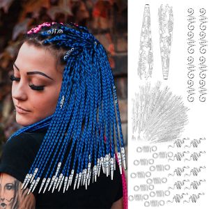 Tubos 130 peças cor prata primavera oco trança cauda anel de refeição de cabelo conjuntos de miçangas dreadlock clipes para acessórios de cabelo para tranças