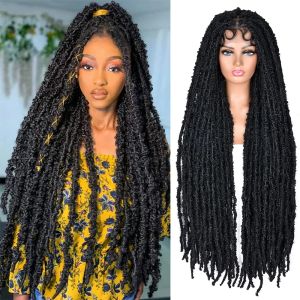 Peruki Butterfly Locs Włosy Koszęcowe Pełna koronkowa syntetyczna peruka 40 -calowa Faux Locs Pergka Pleń Parka Braid Beznutka Pleciona koronkowa peruka z dziecięcymi włosami