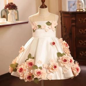 Girl Dresses Jill Wish Luxury Arabic White Floral Dress Handmade Flowers Dubai Baby Kids Princess Birthday Wedding Party Gown 2024 J203