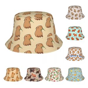 Unisex Bucket Hat liść Capybara zjedz greenski na nakrycia głowy składane na zewnątrz czapki rybackie na świeżym powietrzu.