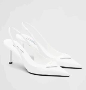 Luksusowe marki 24s buty do sukienki na obcasie letni spacer sandałowy szczupły szczotki skórzane pompki slingback czarny biały różowy patent skóry damskie sandały na obcasie pudełko na buty buta