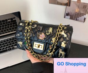 Simple Shoulder Small Square Bag Large Capacity Artificial Sheepskin Personality Fashion Small Golden Ball Square Buckle Diamond Crossbody Bags