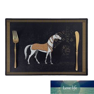 Classic Mild Luxury Retro Tang's Horse Printed Dining Table Placemat Waterproof Oil-Proof Leather Western-Style Placemat Table Mats