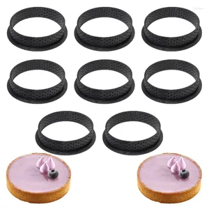 Bakningsverktyg 4/6/8st Circular Tart Ring French Dessert Mold Kitchen Black Plastic Perforated Egg Mold Cutter Dekorering