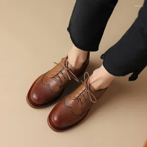 Dress Shoes Winter Women Genuine Leather For Round Toe Chunky Heel Pumps Lace-up Warm Plush Oxfords