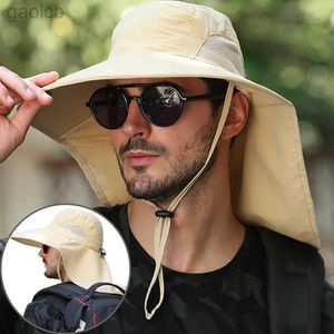 Wide Brim Hats Bucket Hats Outdoor fisherman hat wide Brim bucket cap with neck cover mens summer breathable mesh sun protection UV resistant hat unisex style 24323