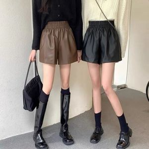 Korean High Waist Thin A-line Leg Shorts Womens Casual Loose Pu Leather Pants Clothing Women Pants Summer Shorts 240318