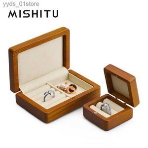 Smyckeslådor Mishitu Solid Wood Display Box Microfiber Material Ny smycken Box Solid Woodörhängen smycken Display Box Display Props L240323