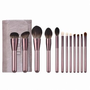 12 Avancerad mörk färg sminkborsteuppsättningar, gratis väska, skönhetsverktygsset, smink foundati make-up borste, pulverborste Q4ma#