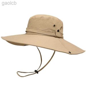 Breda randen hattar hink hattar herrar utomhus snabb torkande fiskare hatt sommar uv skydd sol hink hatt mens bred brun panama hatt vandring 24323