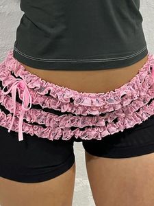 Kvinnors shorts kvinnor ruffle strand sommar spets trim svart elastiskt band tiered tyll dragstring