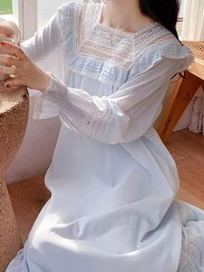 Kvinnors sömnkläder kvinnor vår sommar fairy vit lång natt klänning bomull nattdress prinsessa vintage fyrkantiga krage viktorianska nattklänningar