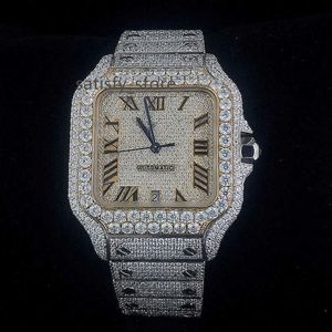 Jewelry Diamond Watch Stainless Steel Hand Setting Bustdown VVS Moissanite Watch