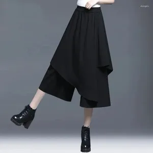 Women's Pants Women Black Spring Summer Elastic High Waist Wide Leg Fashion Street Style Wild Skirts Casual Cropped Pant