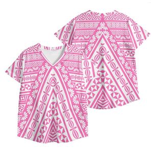 Women's T Shirts Women Short-Sleeved Nursing Uniform Summer Samoa Clothing Tops Tees Print Patterns Polynesian V-Neck