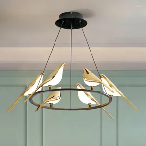 Chandeliers Modern Restaurant LED Chandelier Gold Magpie Bird Home Decor Lighting Fixtures Nordic Lamp Drop Luminaire Suspension
