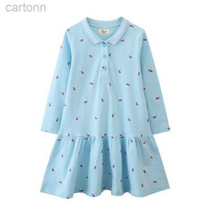 Girl's Dresses Jumping Meters 2-7T Girls Dress Ice Cream Printed Baby Clothing Autumn Spring Childrens Party Birthday Gift Clothing 24323