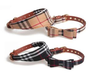 Bow Tie Dog Collars and Leash Set Classic Plaid Charm Adjustable Soft Leather Dogs Bandana and Collar for Puppy Cats 3 PCS B329098446