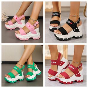 New style slope heel thick sole thick heel round toe open toe letter one line buckle strap women's oversized sandals GAI PINK women comfortable 2024 little heart