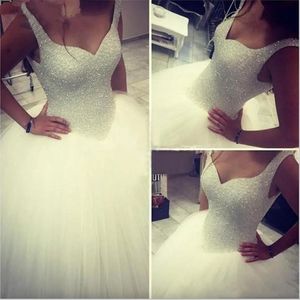 Crystals Arabic 2024 Wedding Dresses lace up corset Sweetheart Ball Gown Tulle skirt Bridal Dresses Vintage country plus size Wedding Gowns