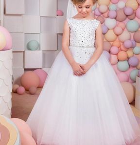 Girl Dresses Lorencia White Child Flower Dress For Wedding Puffy Ball Gown Beading Little Kids Pageant First Communion YFD07