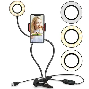 Настольная лампа, светодиодная кольцевая лампа для селфи, зажим с держателем для сотового телефона, гибкая регулируемая яркость, стол для макияжа Po Studio для прямой трансляции