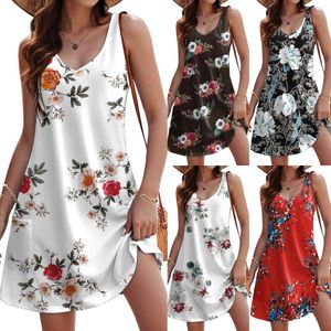 Vestidos casuais vestido de balanço francês mulheres tanque com bolsos verão boêmio praia floral sexy aniversário