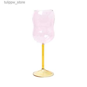 Wine Glasses Cute colored glass cup mat glass cup blow molded irregular wave milk cup high borosilicate heat-resistant cocktail red wine glass L240323