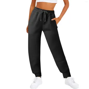 Calças femininas mulheres sweatpants feminino diário ao ar livre cintura elástica cordão com bolsos calças alta casual treino para senhoras