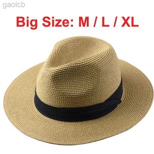 Wide Brim Hats Bucket Hats Extra large straw hat mens sun hat big head 62cm Panama hat mens outdoor fishing beach foldable jazz top hat sunshade hat 24323