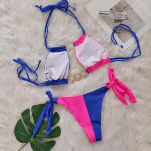 Costumi da bagno da donna Set bikini con strass Set impreziositi dal sole per donna Reggiseno con allacciatura allacciatura Push Up Beach Pool