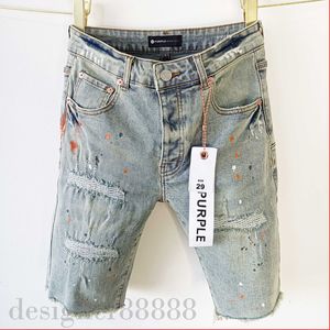 Lila jeans korta män korta designer jeans raka hål avslappnad lila märke kort natt klubb blå män shorts stil lyxlapp samma stil lila märke 272