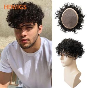 Toupees Afro Men's Capillary Prothesis Water Curly Man Toupee Indian Human Hair System enheter 25mm Curl Human Hair Toppers Natural Color