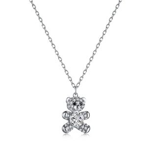 Ciondoli S925 Collana da donna in argento sterling con corpo intero con orso di diamanti pieno Anello nuziale con catena per colletto alla moda squisita da donna