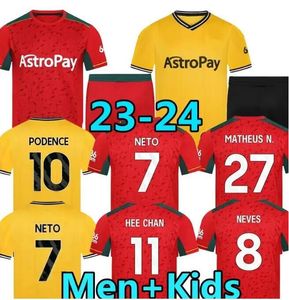 23 24 Sarabia Wolves Soccer Jerseys Raul Matheus Neto Neves Traore 2023 2024 Wanderers Podence Lemina Hee Chan Wolverhampton Football Shirt Men Kit Kids Kids Kids