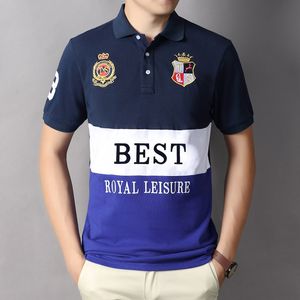 Camisa polo masculina de manga curta com gola virada para baixo e estampa bordada, novidade de verão em algodão puro