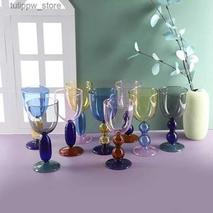 Copos de vinho Cálice de vidro manchado Combinação de cores Misturar e combinar Copos de vinho Bordeaux Cup Home Light Luxo Retro Oval Champagne Glass Candy L240323