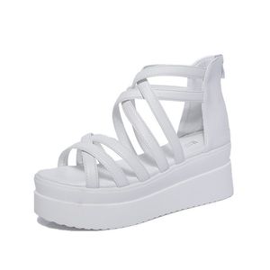 Damer Populära Summer Cross-Open-Toed Womens Sandals svampkakor med tjocka sulor och höga klackar Romerska tofflor Casual Women Shoes For Students A021