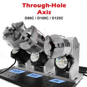 3 garras através do orifício o eixo rotativo diâmetro 80mm 100mm 125mm para fibra Máquina de marcação de soldagem a laser de CO2